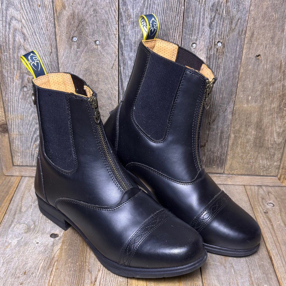 Moretta Clio Black Leather Paddock Boots Womens 10 Front Zip Equestrian Riding
